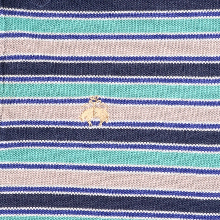 Brooks Brothers Golden Fleece Multi-Stripe Short-Sleeve Polo Shirt, Made in USA, Men's Size L (approx.) cotton Emerald green Vintage Second Hand