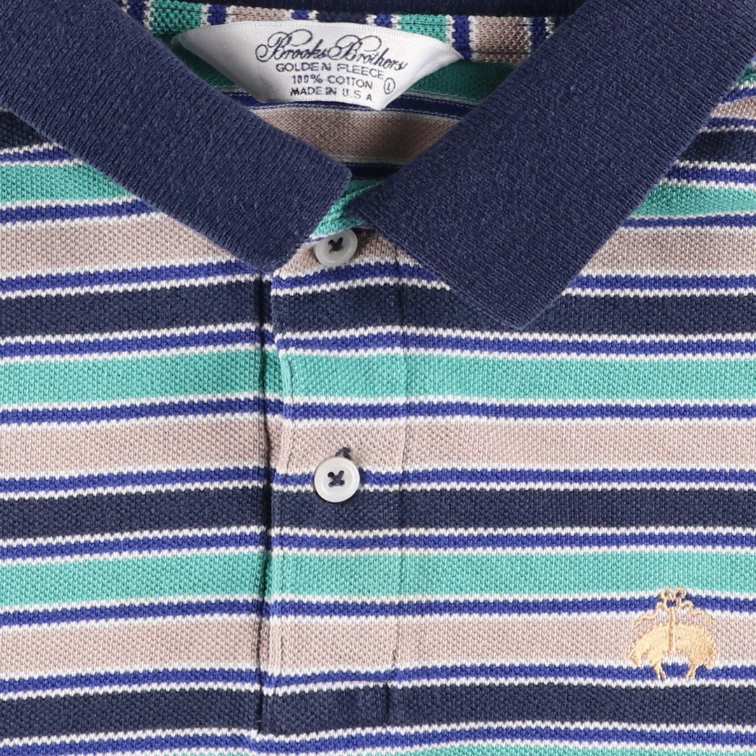 Brooks Brothers Golden Fleece Multi-Stripe Short-Sleeve Polo Shirt, Made in USA, Men's Size L (approx.) cotton Emerald green Vintage Second Hand
