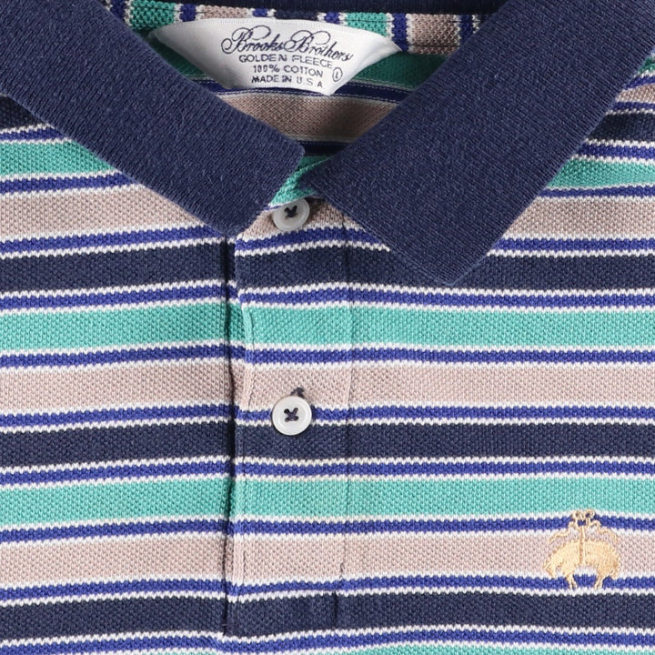 Brooks Brothers Golden Fleece Multi-Stripe Short-Sleeve Polo Shirt, Made in USA, Men's Size L (approx.) cotton Emerald green Vintage Second Hand