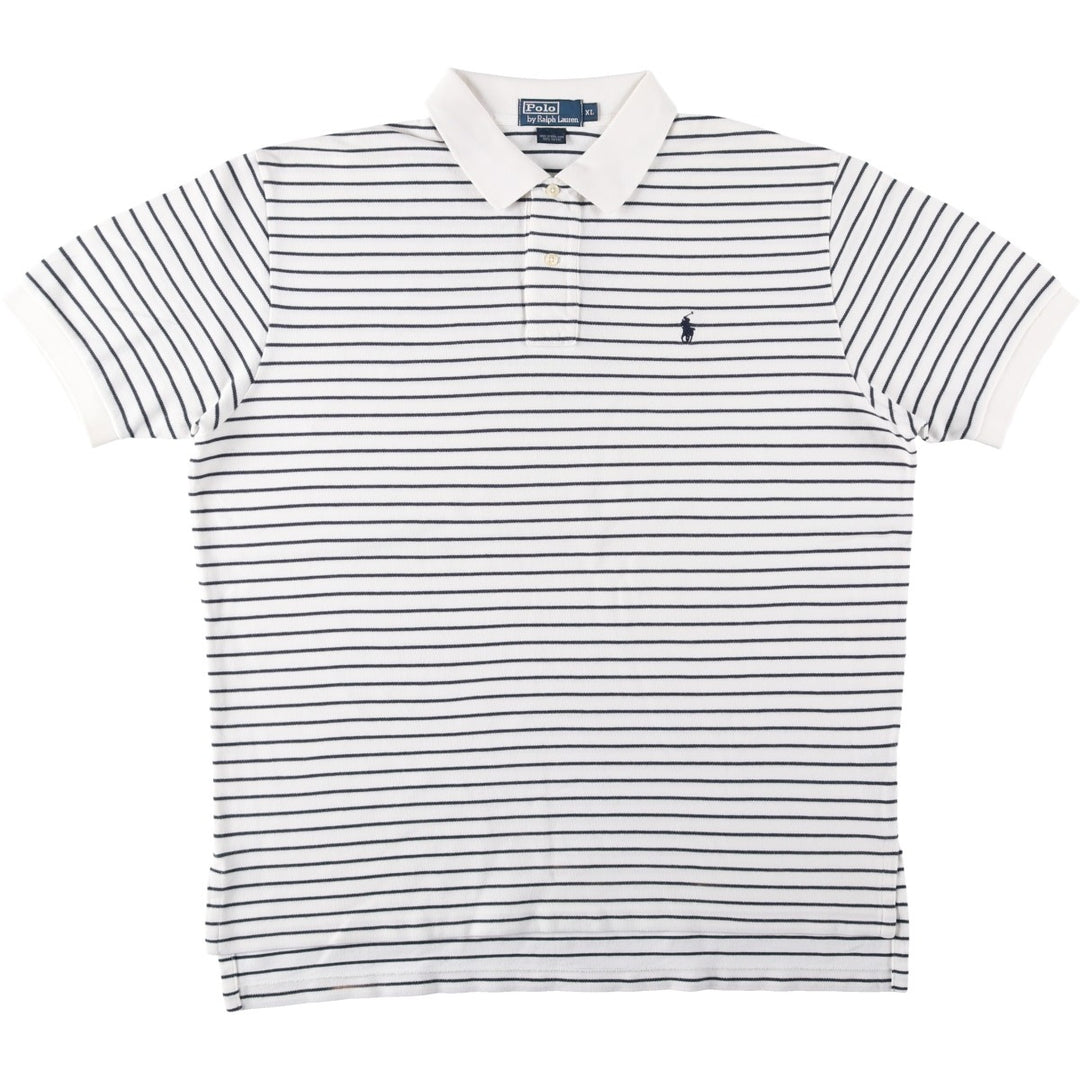 Ralph Lauren POLO by Ralph Lauren short sleeve striped polo shirt, men's XL size cotton white type Vintage Second Hand