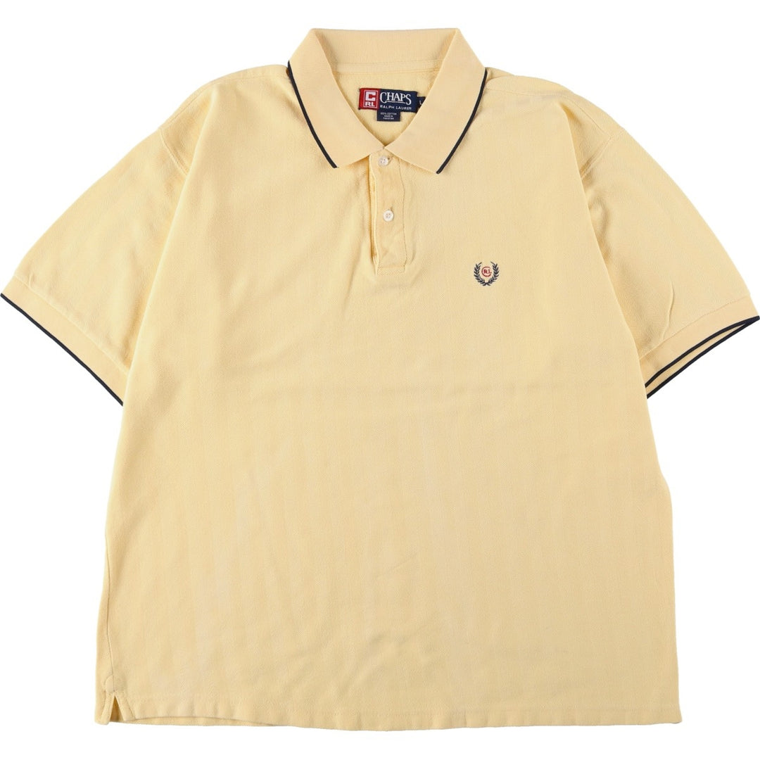 Ralph Lauren CHAPS Herringbone Short-Sleeve Polo Shirt, Men's Size L (approx.) cotton yellow type Vintage Second Hand