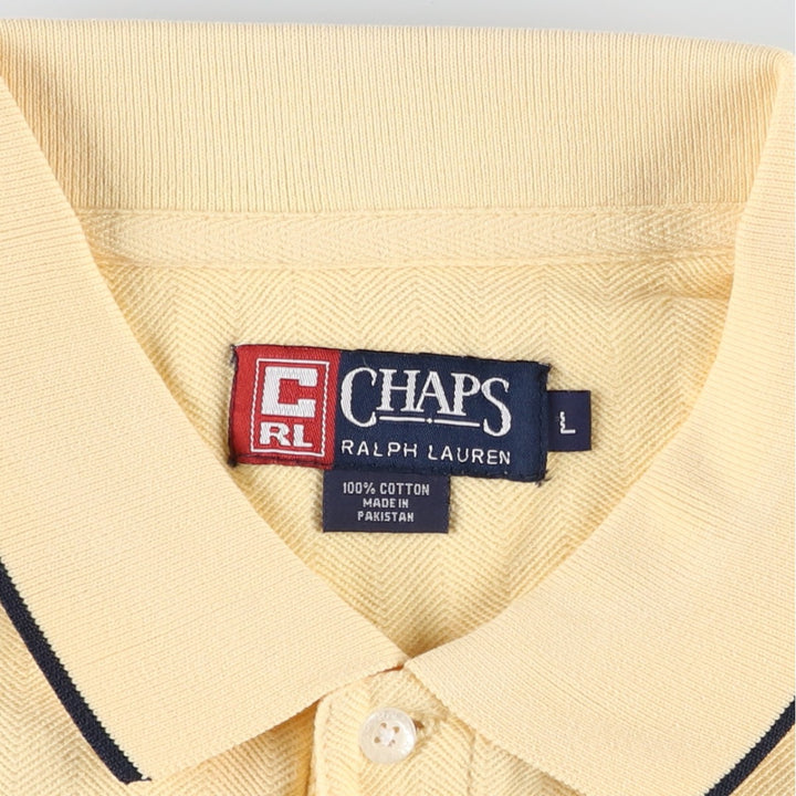 Ralph Lauren CHAPS Herringbone Short-Sleeve Polo Shirt, Men's Size L (approx.) cotton yellow type Vintage Second Hand