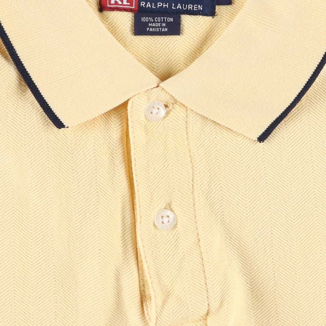 Ralph Lauren CHAPS Herringbone Short-Sleeve Polo Shirt, Men's Size L (approx.) cotton yellow type Vintage Second Hand