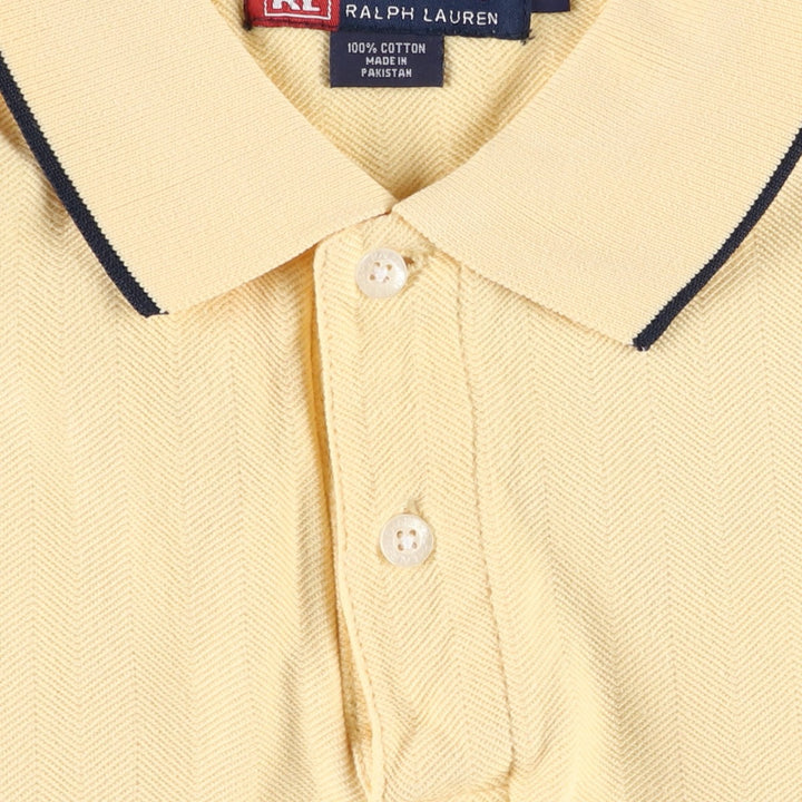 Ralph Lauren CHAPS Herringbone Short-Sleeve Polo Shirt, Men's Size L (approx.) cotton yellow type Vintage Second Hand