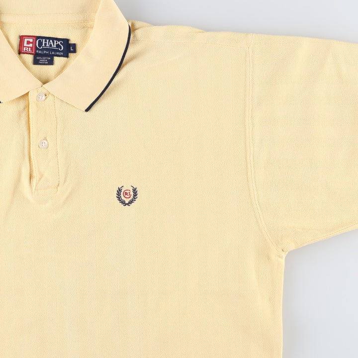 Ralph Lauren CHAPS Herringbone Short-Sleeve Polo Shirt, Men's Size L (approx.) cotton yellow type Vintage Second Hand