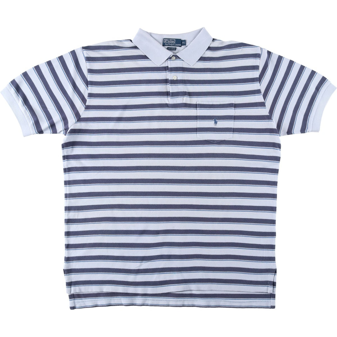 Ralph Lauren POLO by Ralph Lauren short sleeve striped polo shirt, men's XL size cotton Blue type light blue Vintage Second Hand
