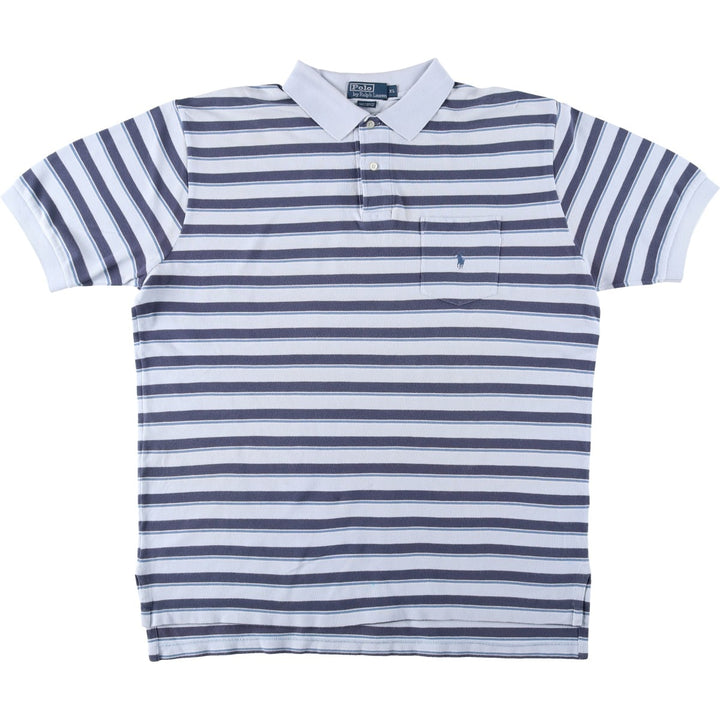 Ralph Lauren POLO by Ralph Lauren short sleeve striped polo shirt, men's XL size cotton Blue type light blue Vintage Second Hand