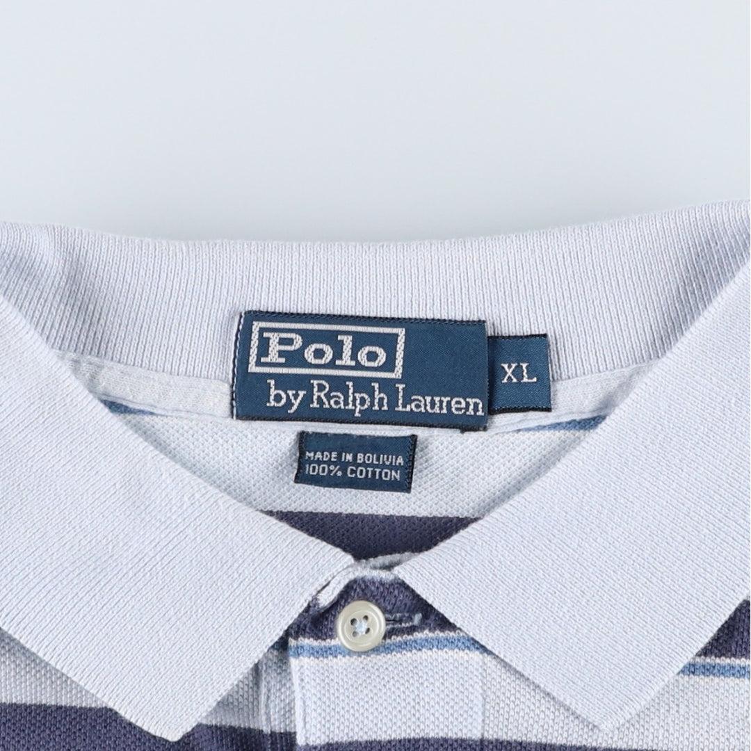 Ralph Lauren POLO by Ralph Lauren short sleeve striped polo shirt, men's XL size cotton Blue type light blue Vintage Second Hand