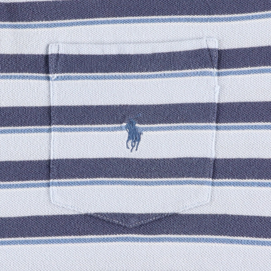 Ralph Lauren POLO by Ralph Lauren short sleeve striped polo shirt, men's XL size cotton Blue type light blue Vintage Second Hand