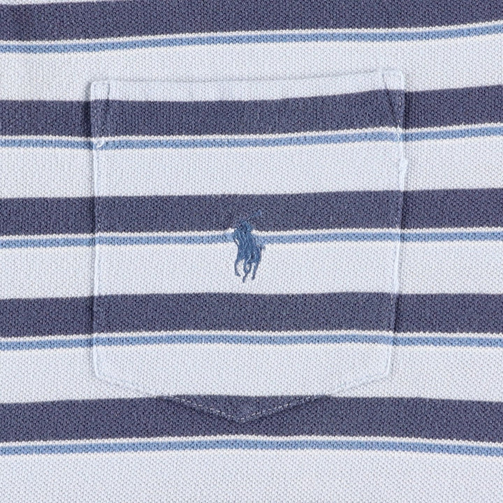 Ralph Lauren POLO by Ralph Lauren short sleeve striped polo shirt, men's XL size cotton Blue type light blue Vintage Second Hand