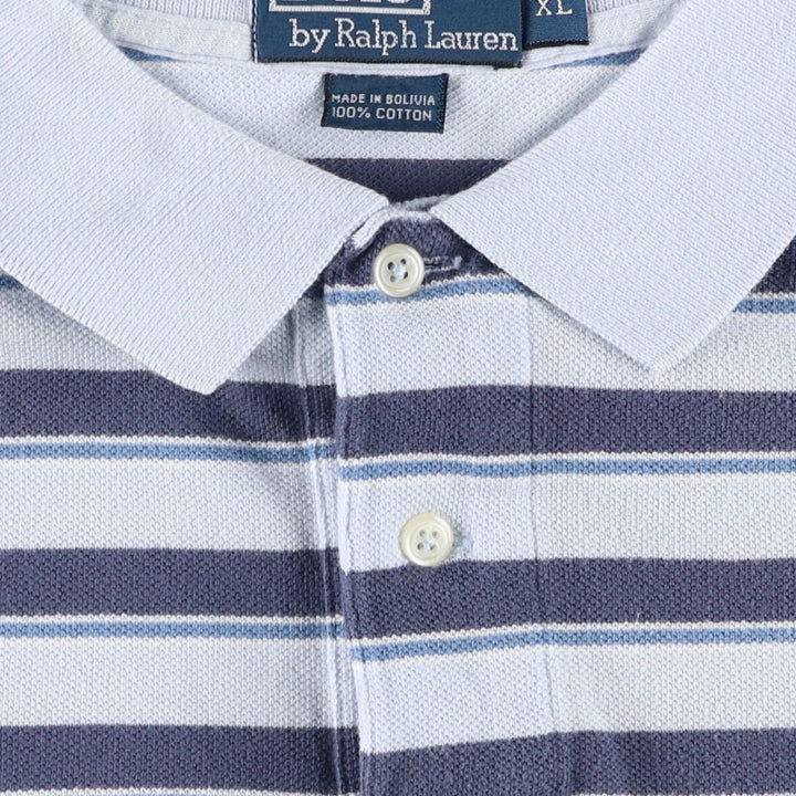 Ralph Lauren POLO by Ralph Lauren short sleeve striped polo shirt, men's XL size cotton Blue type light blue Vintage Second Hand