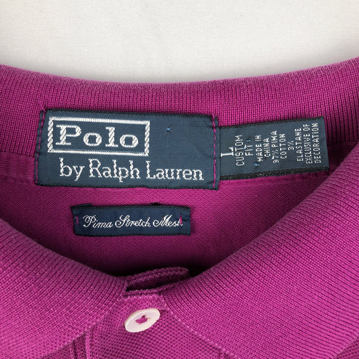 Ralph Lauren POLO by Ralph Lauren Pima Stretch Mesh CUSTOM FIT Short-Sleeve Polo Shirt, Men's Size L (approx.) Pima Cotton purple type Vintage Second Hand