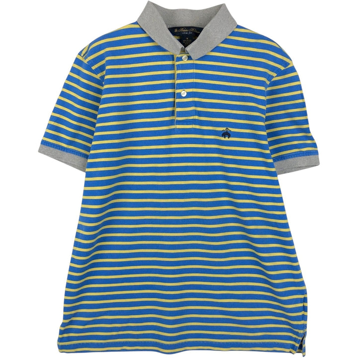 Brooks Brothers slim fit short-sleeved striped polo shirt, men's size M (approx.) cotton blue type Vintage Second Hand