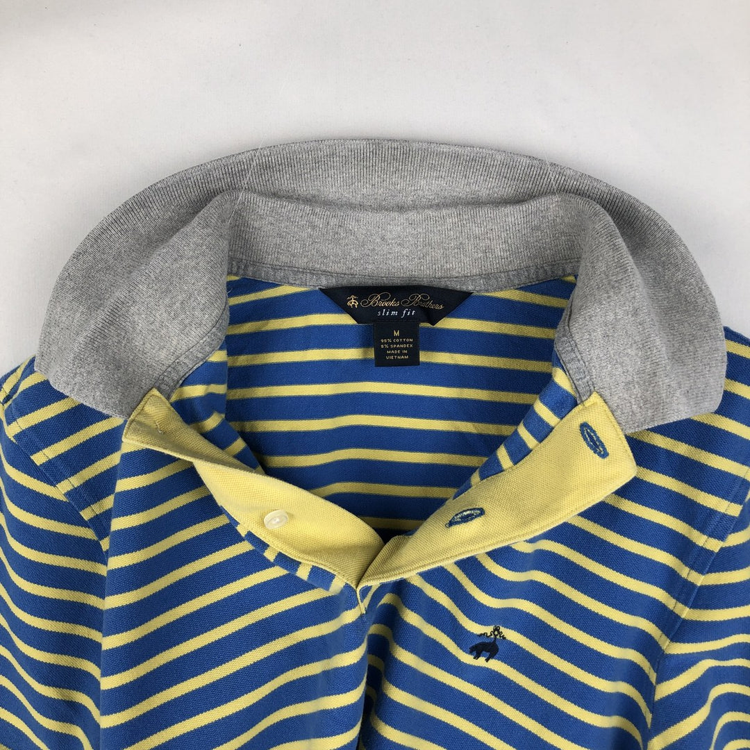 Brooks Brothers slim fit short-sleeved striped polo shirt, men's size M (approx.) cotton blue type Vintage Second Hand