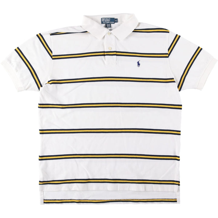 Ralph Lauren POLO by Ralph Lauren short sleeve striped polo shirt, men's XL size cotton white type Vintage Second Hand