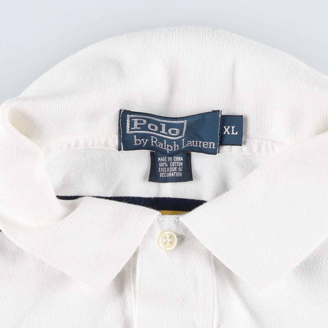 Ralph Lauren POLO by Ralph Lauren short sleeve striped polo shirt, men's XL size cotton white type Vintage Second Hand