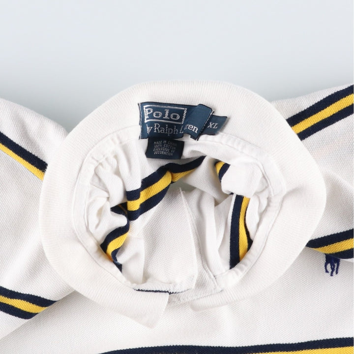 Ralph Lauren POLO by Ralph Lauren short sleeve striped polo shirt, men's XL size cotton white type Vintage Second Hand