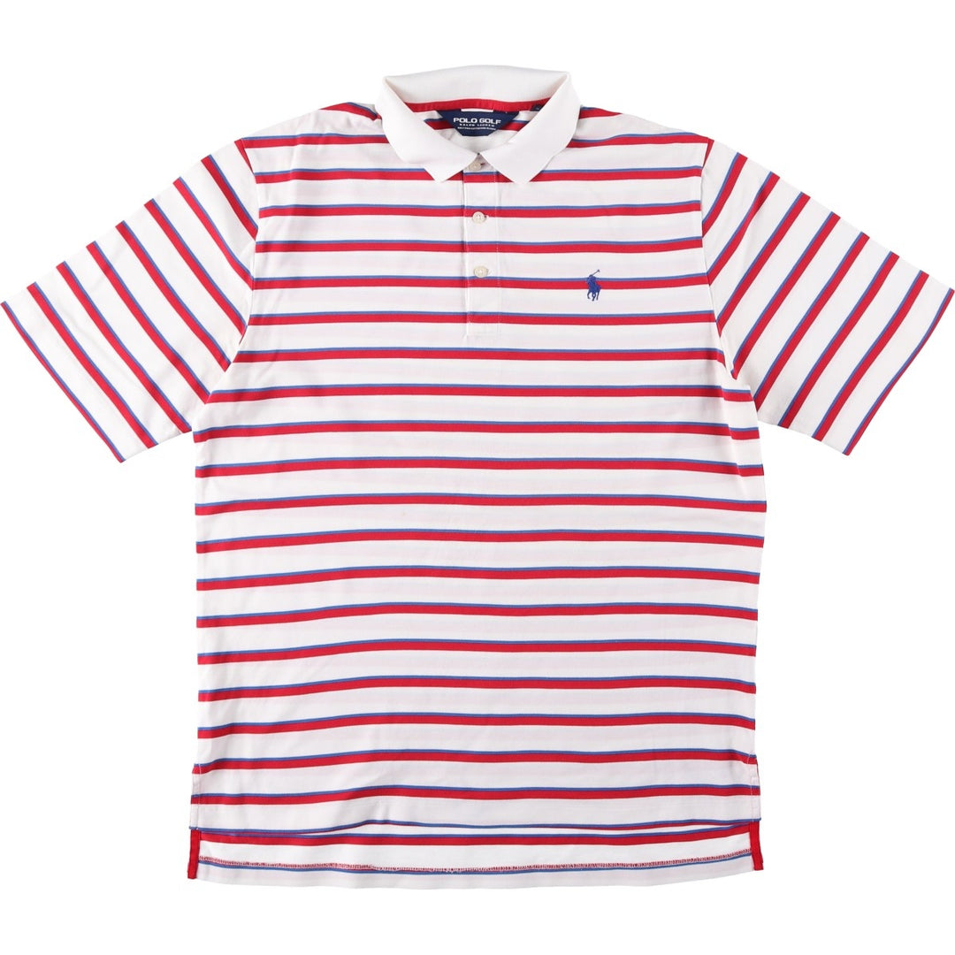 Ralph Lauren POLO GOLF Multi-border short sleeve striped polo shirt, men's size M Pima Cotton white type Vintage Second Hand