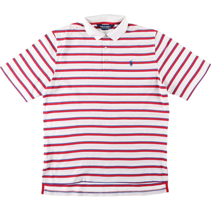 Ralph Lauren POLO GOLF Multi-border short sleeve striped polo shirt, men's size M Pima Cotton white type Vintage Second Hand