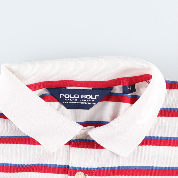 Ralph Lauren POLO GOLF Multi-border short sleeve striped polo shirt, men's size M Pima Cotton white type Vintage Second Hand