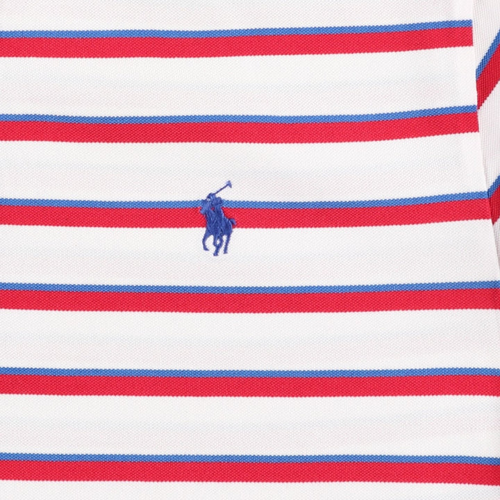 Ralph Lauren POLO GOLF Multi-border short sleeve striped polo shirt, men's size M Pima Cotton white type Vintage Second Hand