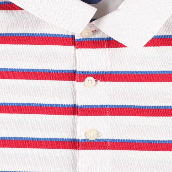 Ralph Lauren POLO GOLF Multi-border short sleeve striped polo shirt, men's size M Pima Cotton white type Vintage Second Hand