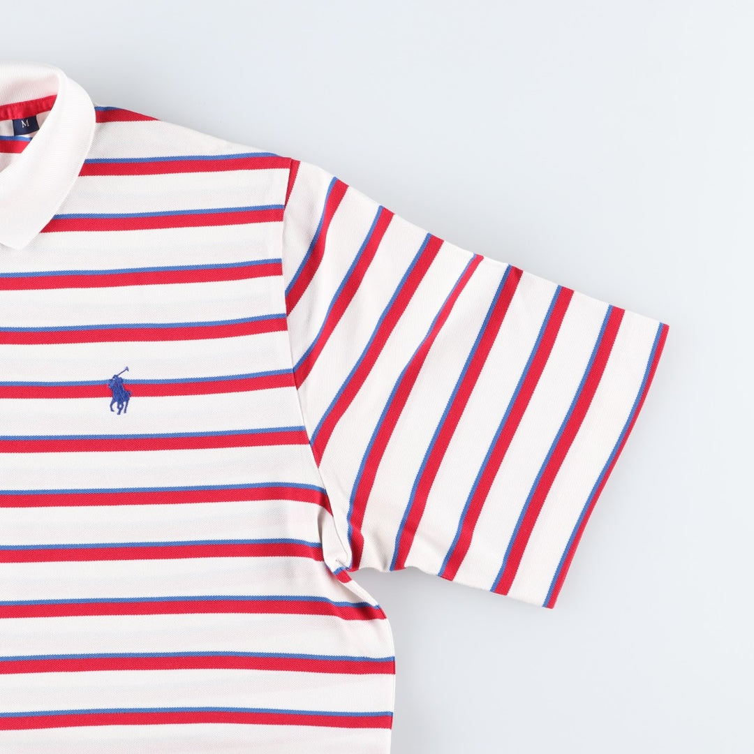 Ralph Lauren POLO GOLF Multi-border short sleeve striped polo shirt, men's size M Pima Cotton white type Vintage Second Hand