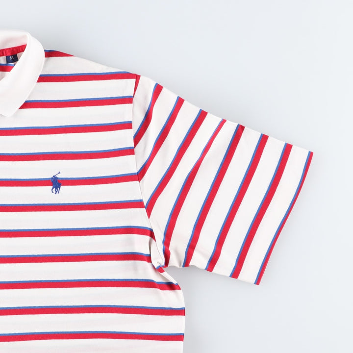 Ralph Lauren POLO GOLF Multi-border short sleeve striped polo shirt, men's size M Pima Cotton white type Vintage Second Hand