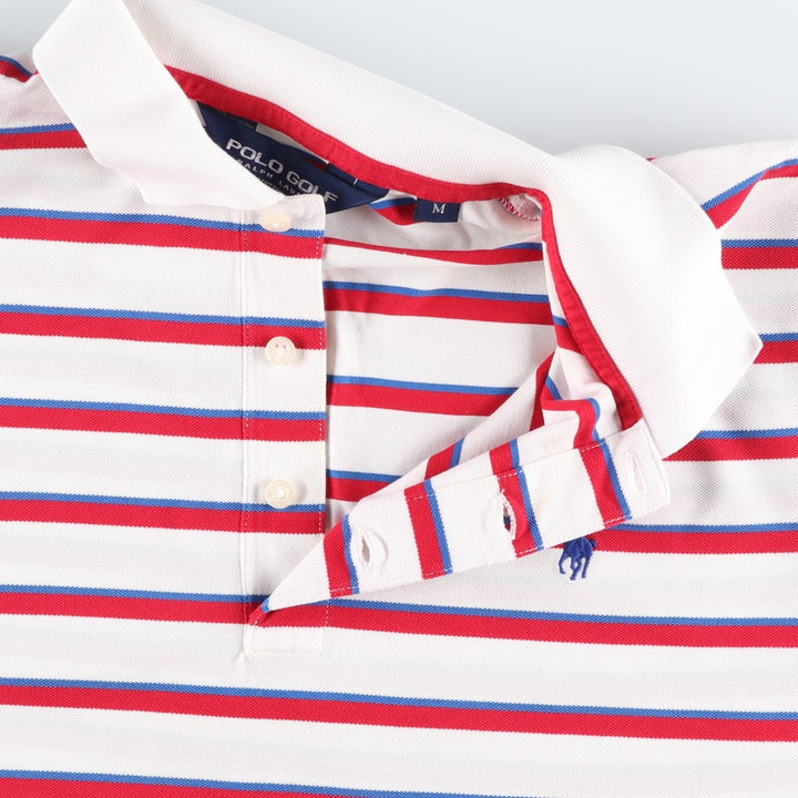 Ralph Lauren POLO GOLF Multi-border short sleeve striped polo shirt, men's size M Pima Cotton white type Vintage Second Hand