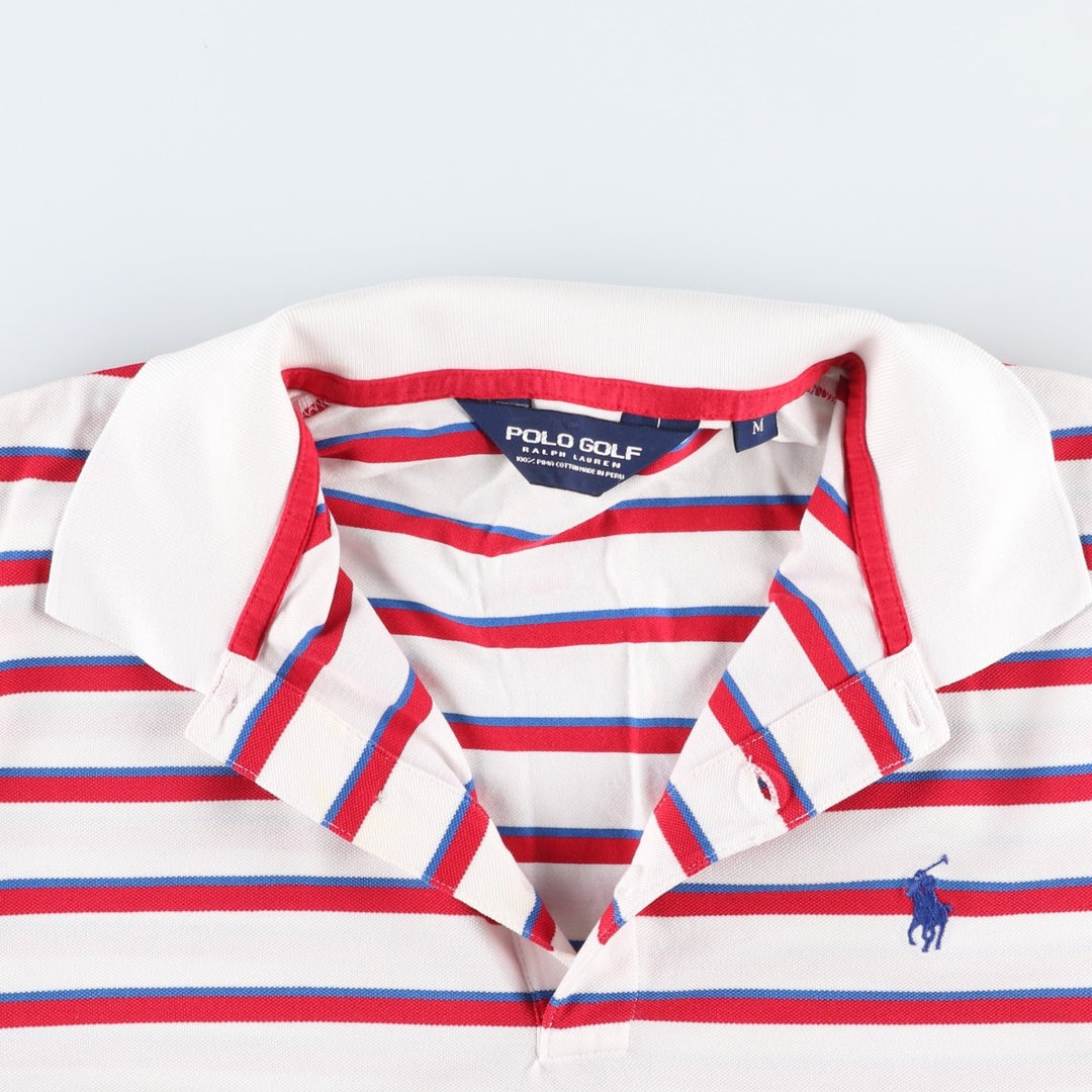 Ralph Lauren POLO GOLF Multi-border short sleeve striped polo shirt, men's size M Pima Cotton white type Vintage Second Hand