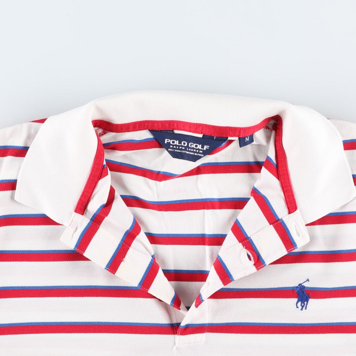 Ralph Lauren POLO GOLF Multi-border short sleeve striped polo shirt, men's size M Pima Cotton white type Vintage Second Hand