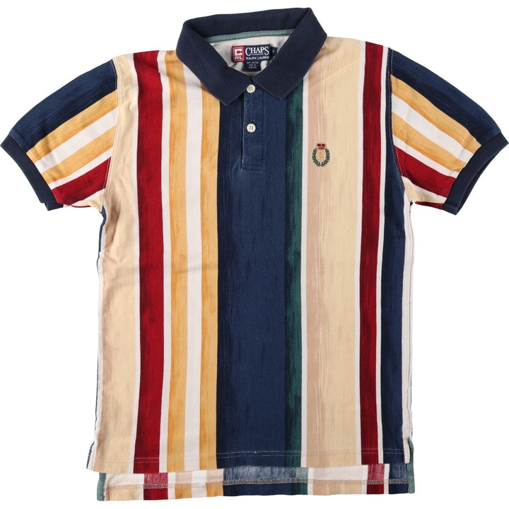 Ralph Lauren CHAPS Multi-stripe Short-Sleeve Striped Polo Shirt, Men's Size S (approx.) cotton beige type brown Vintage Second Hand