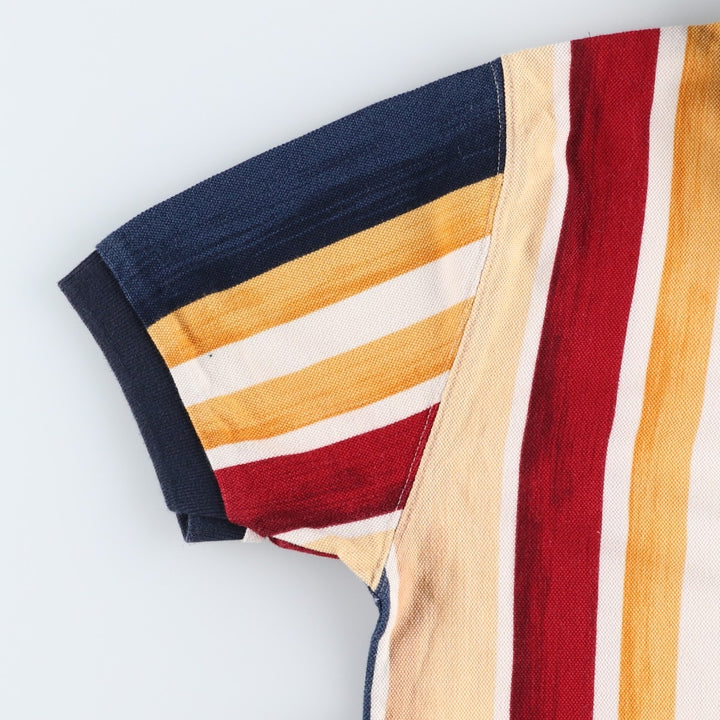 Ralph Lauren CHAPS Multi-stripe Short-Sleeve Striped Polo Shirt, Men's Size S (approx.) cotton beige type brown Vintage Second Hand