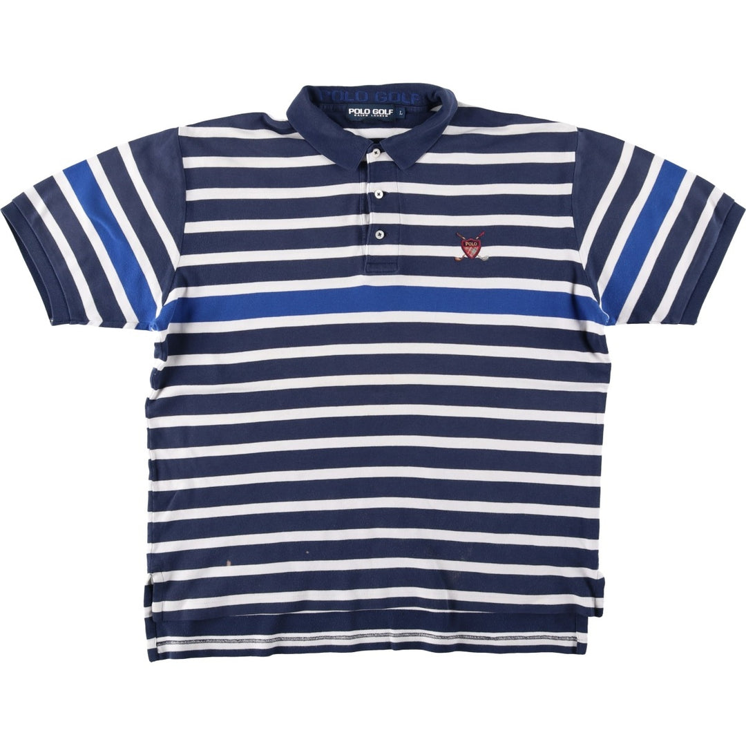 Ralph Lauren POLO GOLF Multi-border short sleeve striped polo shirt, men's size L cotton navy blue type Vintage Second Hand