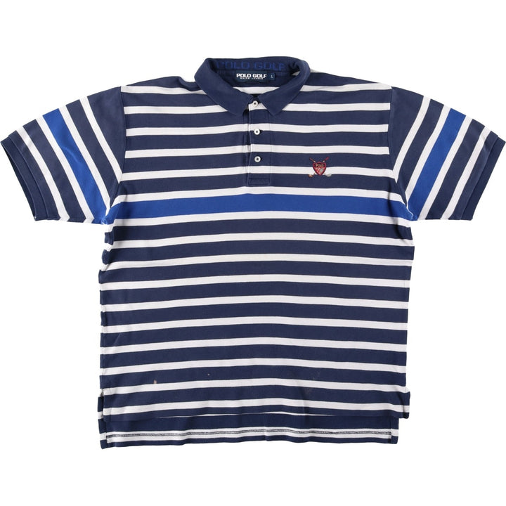 Ralph Lauren POLO GOLF Multi-border short sleeve striped polo shirt, men's size L cotton navy blue type Vintage Second Hand