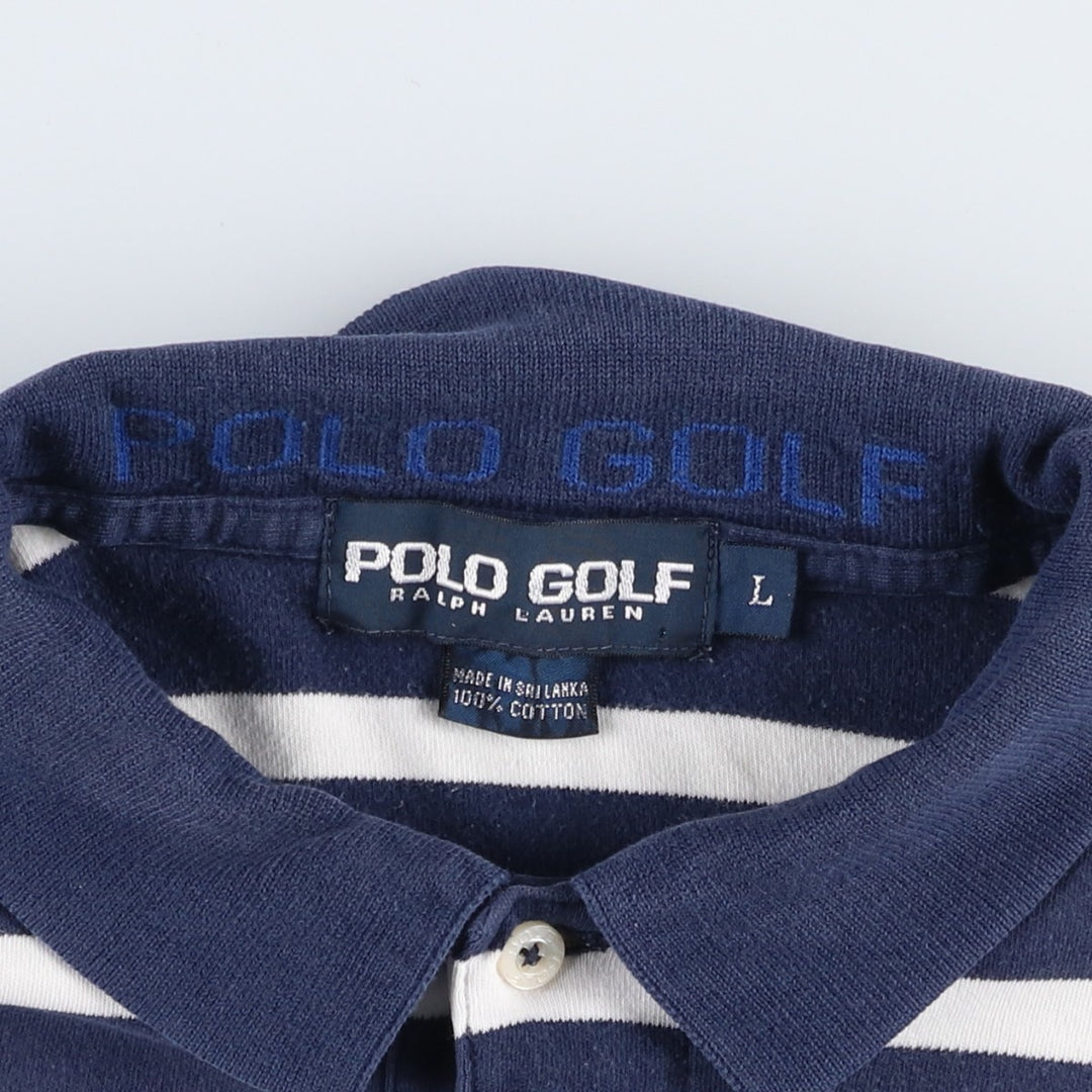 Ralph Lauren POLO GOLF Multi-border short sleeve striped polo shirt, men's size L cotton navy blue type Vintage Second Hand