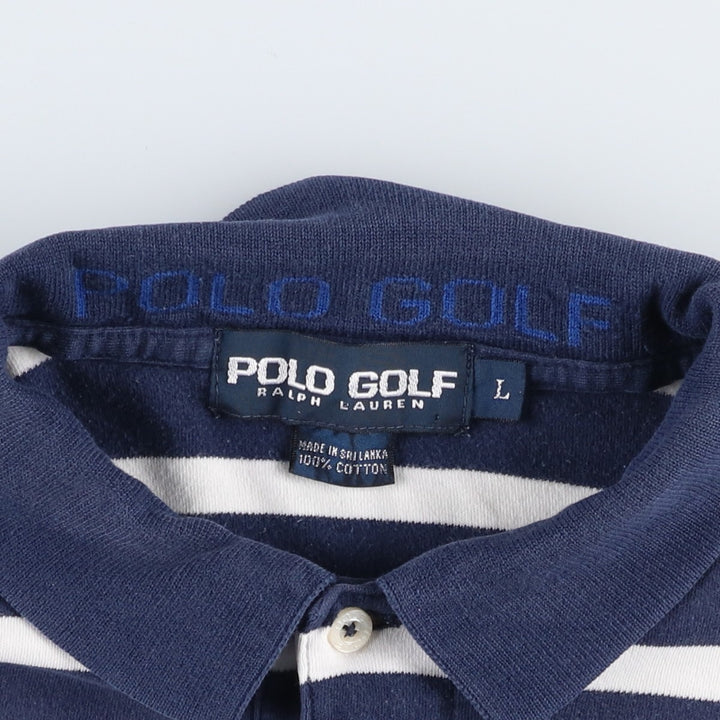 Ralph Lauren POLO GOLF Multi-border short sleeve striped polo shirt, men's size L cotton navy blue type Vintage Second Hand
