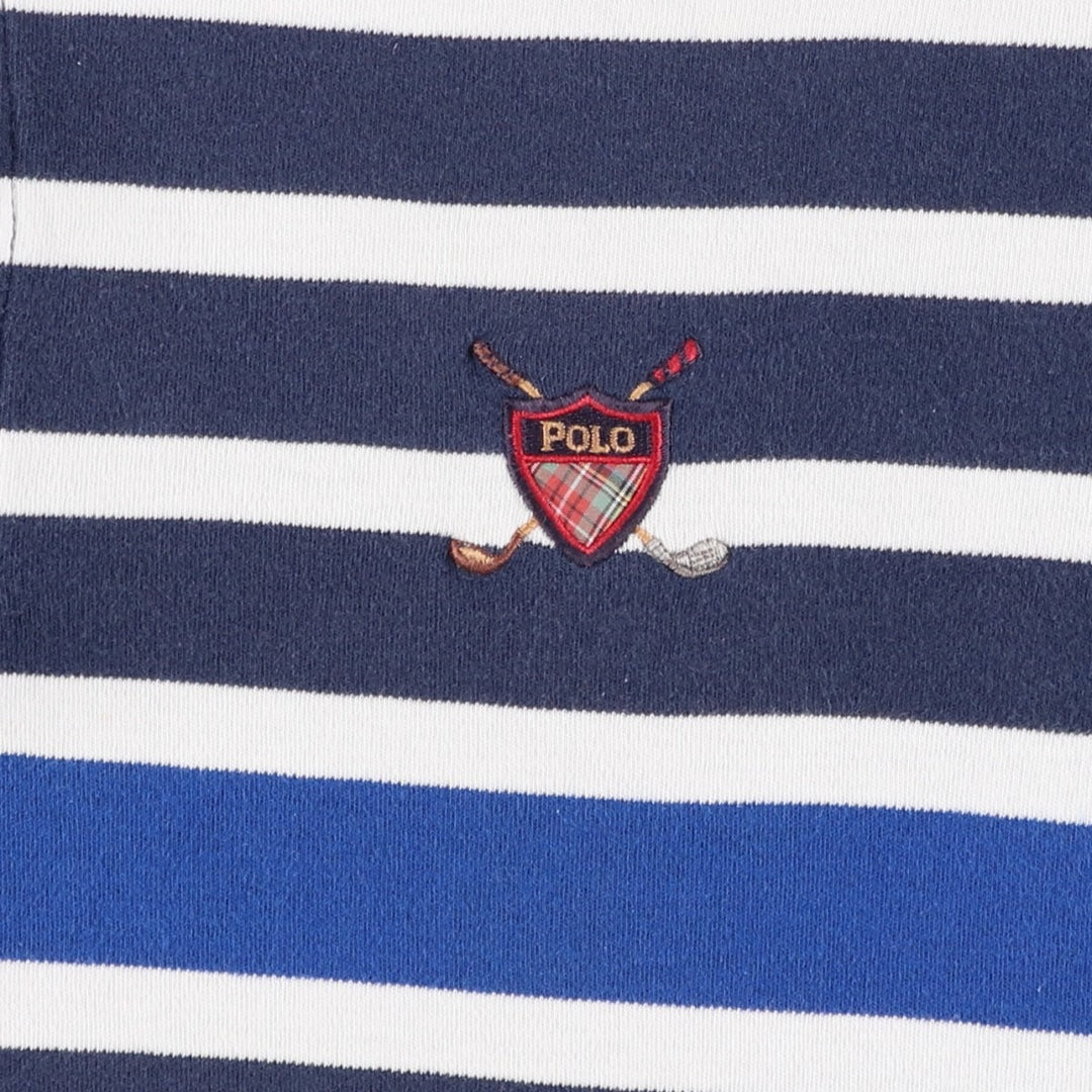 Ralph Lauren POLO GOLF Multi-border short sleeve striped polo shirt, men's size L cotton navy blue type Vintage Second Hand