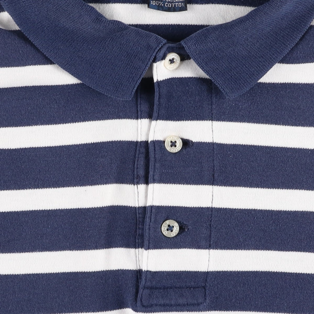 Ralph Lauren POLO GOLF Multi-border short sleeve striped polo shirt, men's size L cotton navy blue type Vintage Second Hand