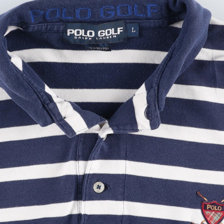 Ralph Lauren POLO GOLF Multi-border short sleeve striped polo shirt, men's size L cotton navy blue type Vintage Second Hand