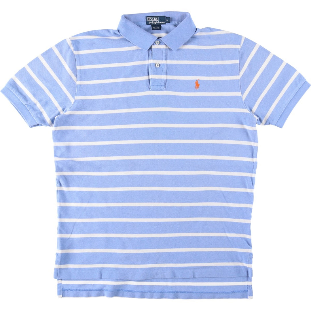 Ralph Lauren POLO by Ralph Lauren short sleeve striped polo shirt, men's size L cotton Blue type light blue Vintage Second Hand
