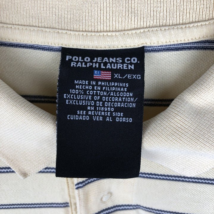 2000'S Ralph Lauren POLO JEANS COMPANY Short-Sleeve Striped Polo Shirt, Men's Size XL (approx.) cotton yellow type Vintage Second Hand