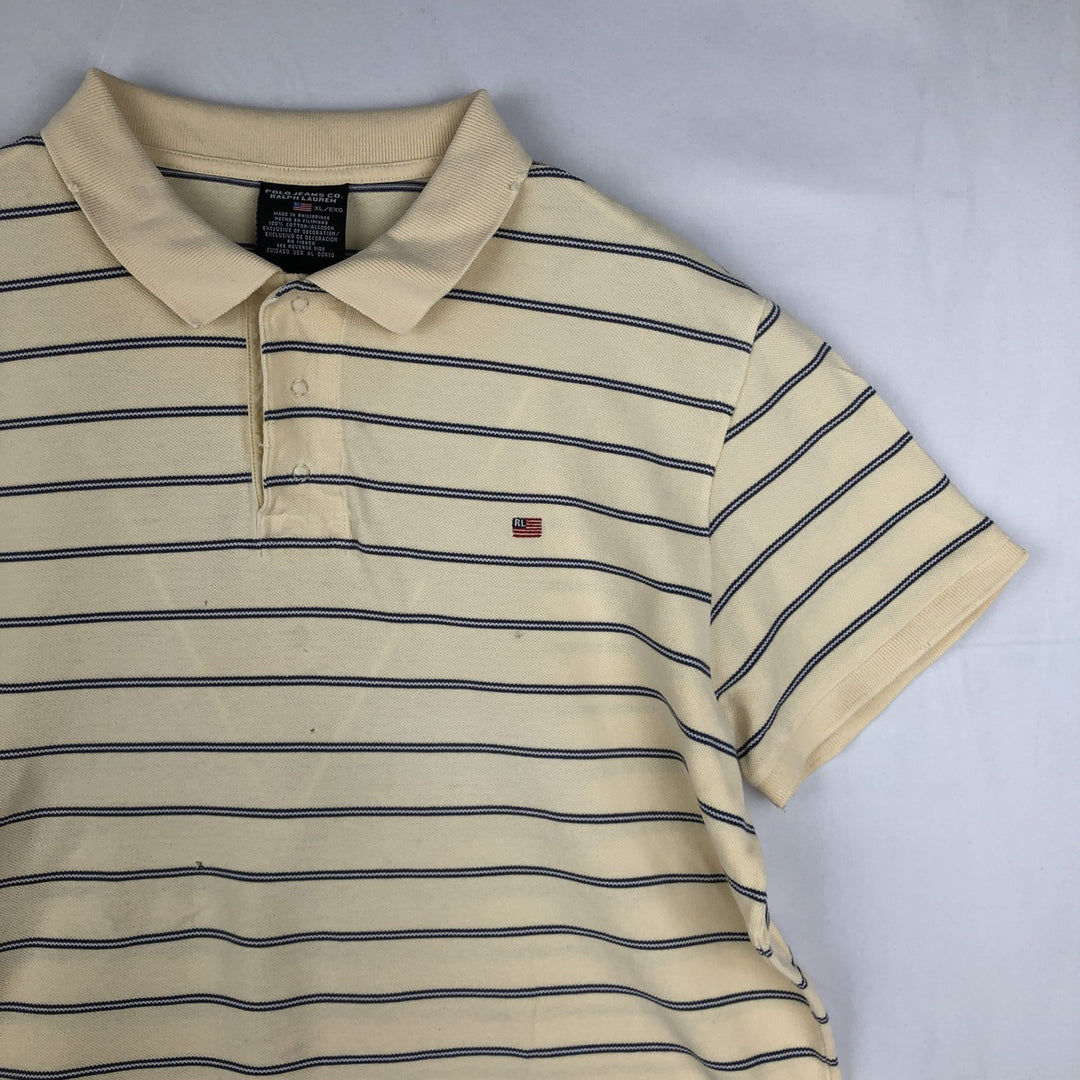 2000'S Ralph Lauren POLO JEANS COMPANY Short-Sleeve Striped Polo Shirt, Men's Size XL (approx.) cotton yellow type Vintage Second Hand