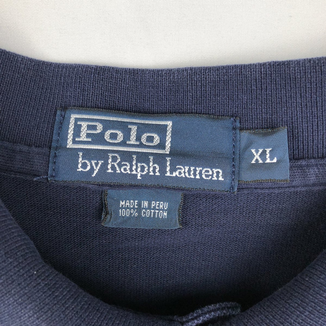 Ralph Lauren POLO by Ralph Lauren short sleeve polo shirt, men's XL size cotton navy blue type Vintage Second Hand