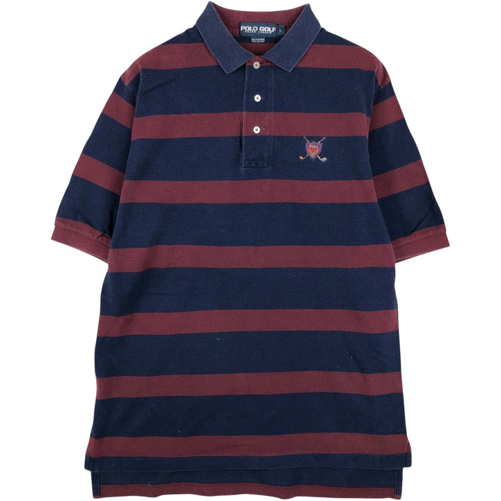 Ralph Lauren POLO GOLF Short Sleeve Striped Polo Shirt Men's Size L cotton burgundy type Vintage Second Hand