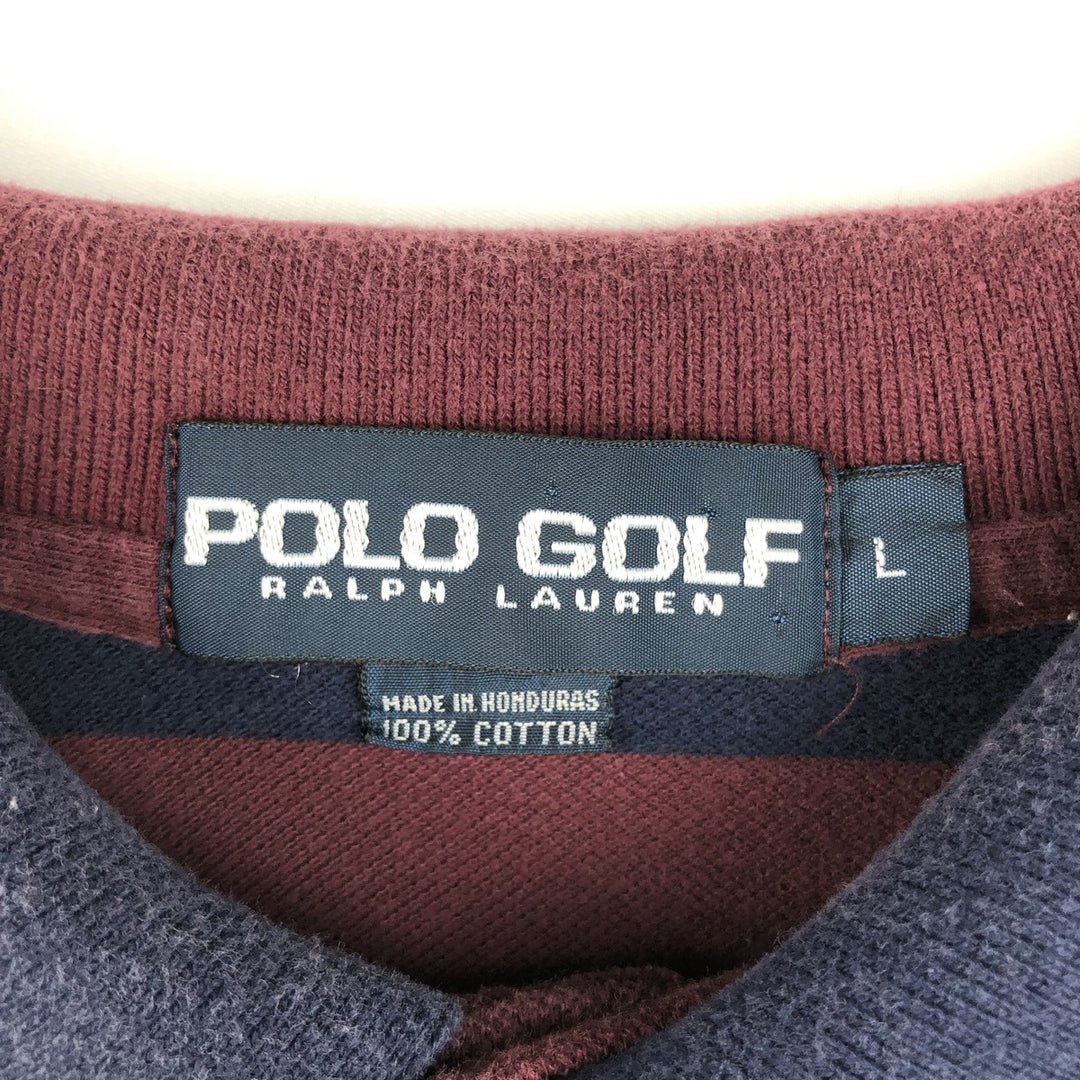 Ralph Lauren POLO GOLF Short Sleeve Striped Polo Shirt Men's Size L cotton burgundy type Vintage Second Hand