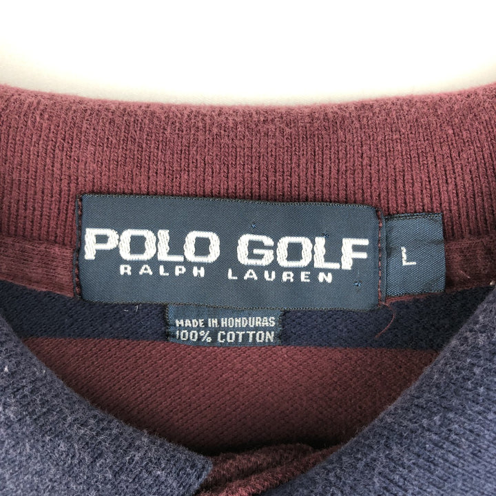 Ralph Lauren POLO GOLF Short Sleeve Striped Polo Shirt Men's Size L cotton burgundy type Vintage Second Hand