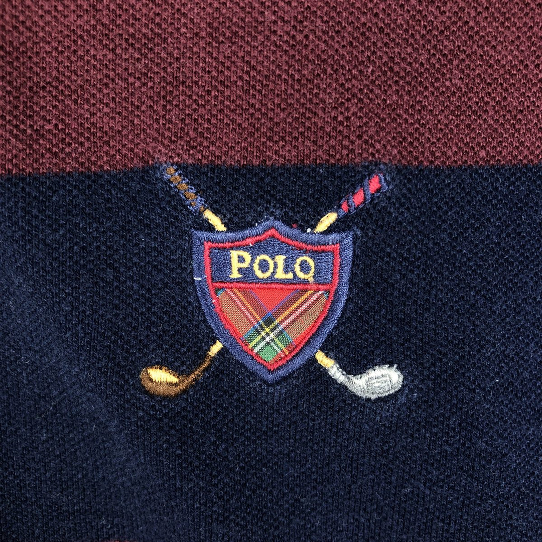 Ralph Lauren POLO GOLF Short Sleeve Striped Polo Shirt Men's Size L cotton burgundy type Vintage Second Hand