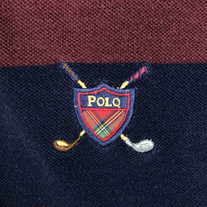 Ralph Lauren POLO GOLF Short Sleeve Striped Polo Shirt Men's Size L cotton burgundy type Vintage Second Hand