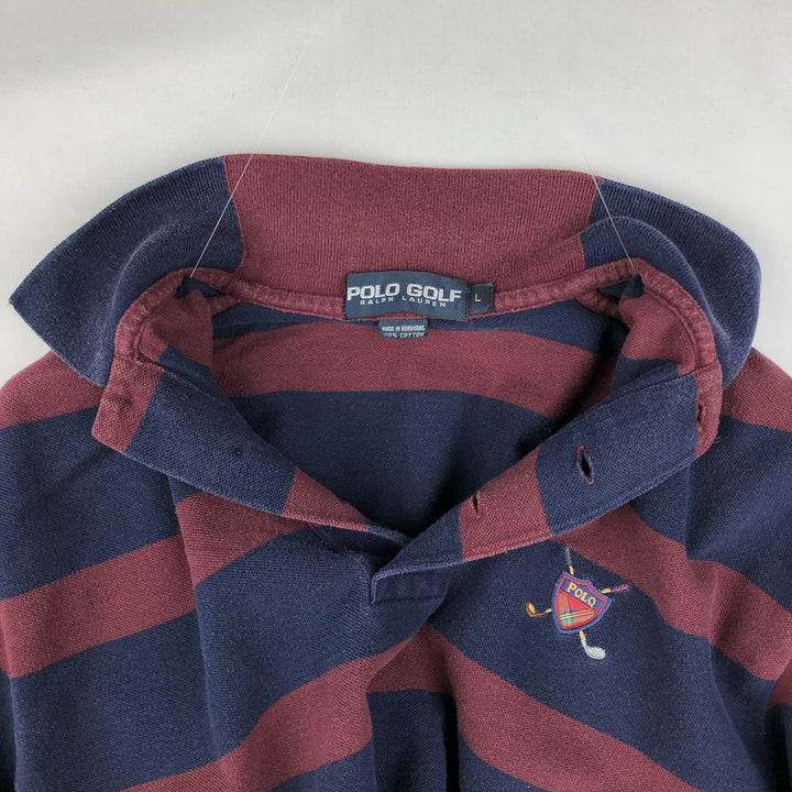 Ralph Lauren POLO GOLF Short Sleeve Striped Polo Shirt Men's Size L cotton burgundy type Vintage Second Hand